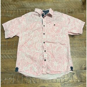 Distortion Boys Button Down Shirt Size Medium 10-12 Pink Tropical Print Dressy